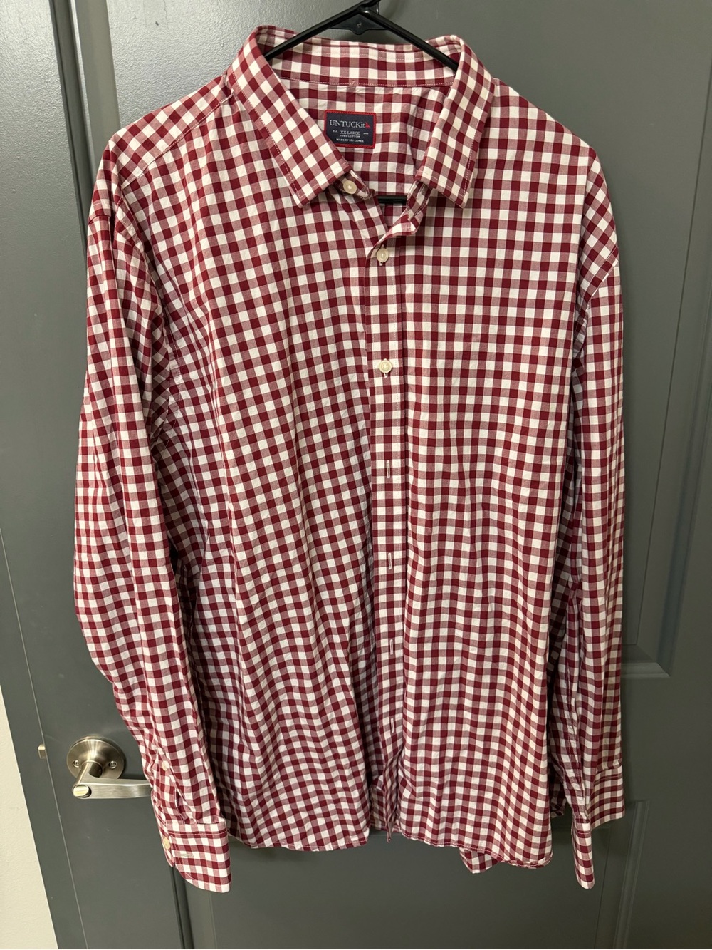 UNTUCKit Shirt Mens XXL Slim Fit Wrinkle Free Red Plaid Long Sleeve Button Up